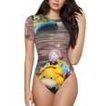 thumbnail image 1 of Goofa Pikmin Printed Women Rash Guard Short Sleeve,Tummy control Swimsuit Surfing Swimsuit Bathing Suit One Piece Swimsuit UPF 50-Small, 1 of 7