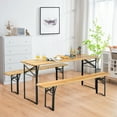 thumbnail image 4 of Costway 3 PCS Beer Table Bench Set Folding Wooden Top Picnic Table Patio Garden, 4 of 10