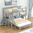 thumbnail image 3 of Twin Over Full Bunk Bed, L-Shaped Bunk Bed Frame with Built-in Desk and 3 Drawers, Solid Wood Loft Bed with Guardrail and Ladder for Kids Teens Adults, Can Be Divided Into 2 Beds, Gray, 3 of 7