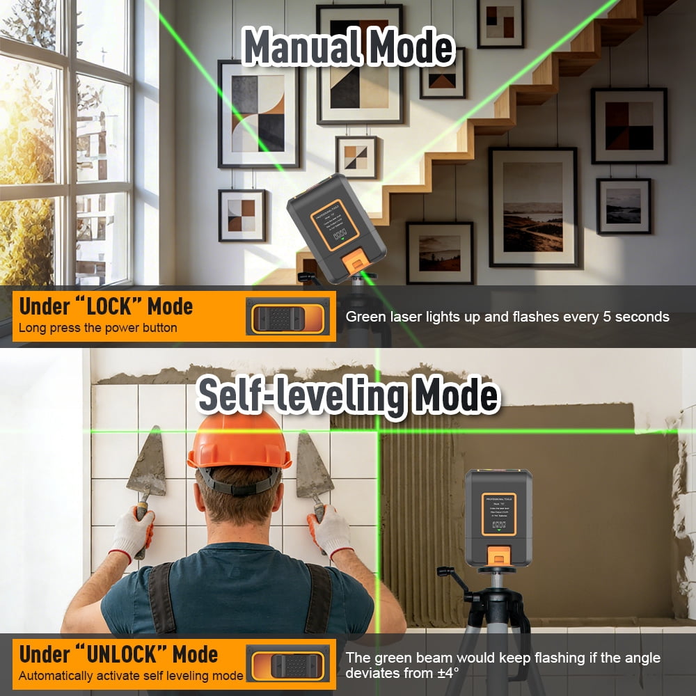 BOAYAL Laser Level 30M 98ft Self Leveling, Green Beam with Battery, Horizontal / Vertical /Cross Line for Picture Hanging Tile Home DIY Construction