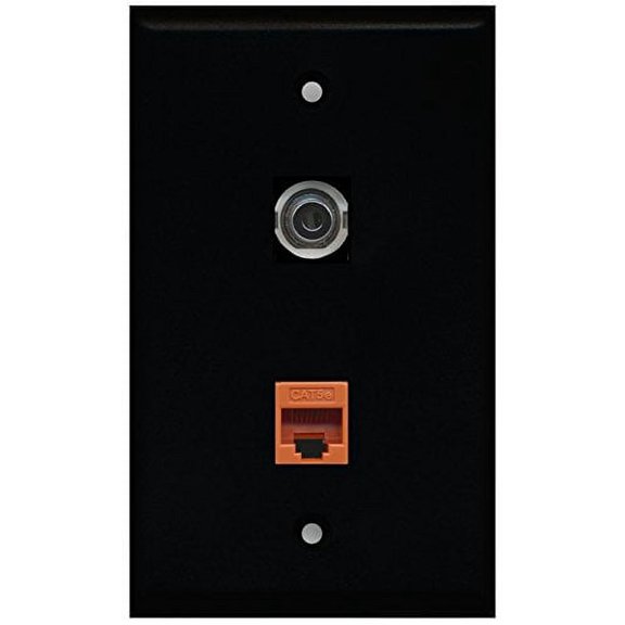 RiteAV - Black 1 Port 3.5mm 1 Port Cat5e Ethernet Orange Wall Plate
