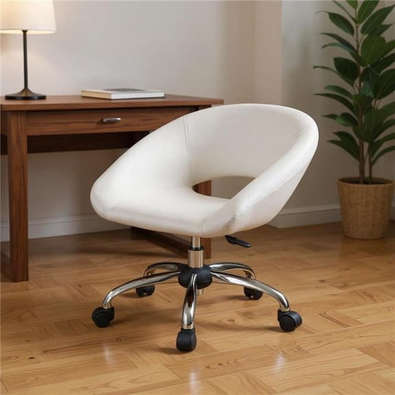 HomeRoots 554046 White & Silver Faux Leather Adjustable Height Swivel Rolling Office Chair