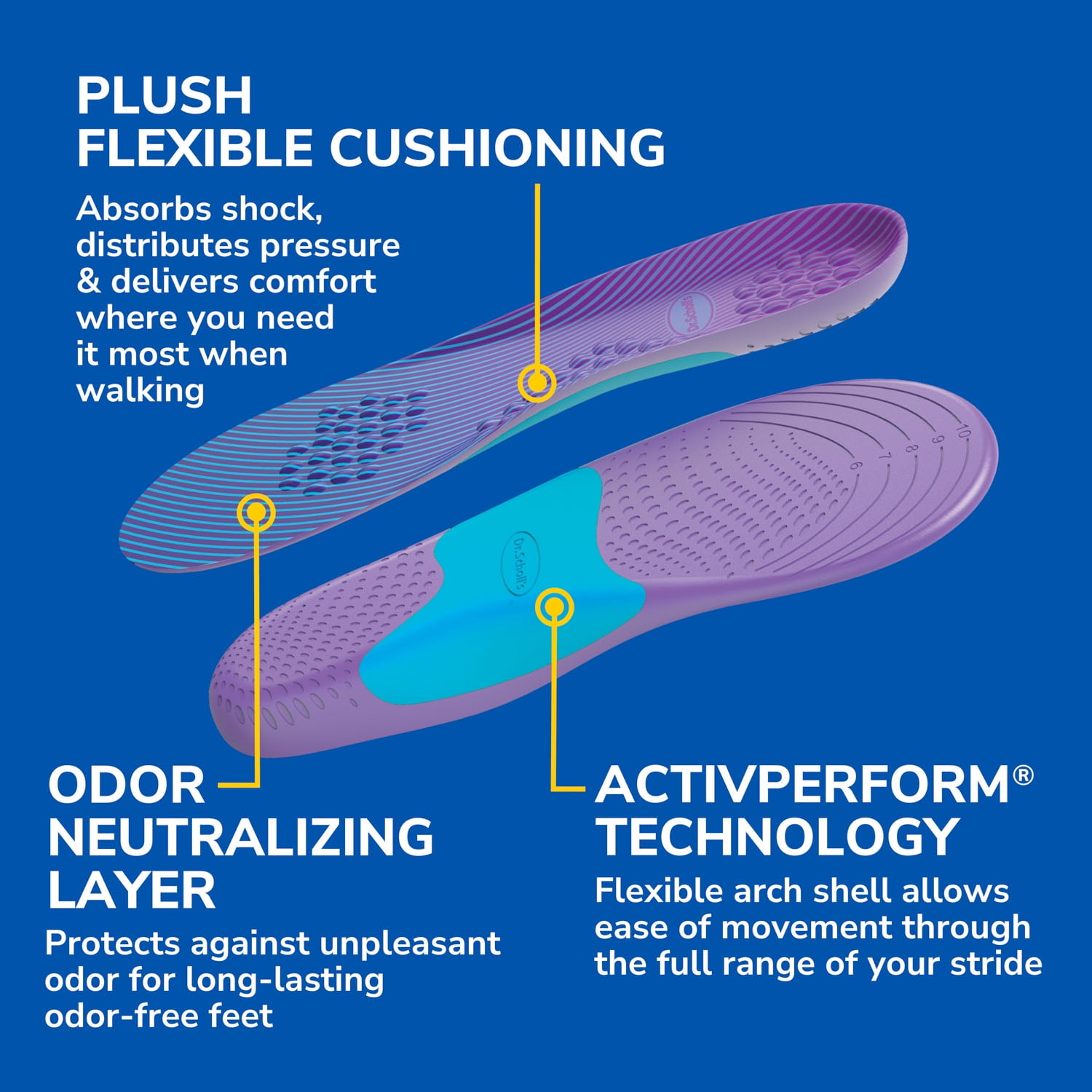 Dr. Scholl's Walk Longer Insoles Women Shoe Sizes 6-10 Comfort