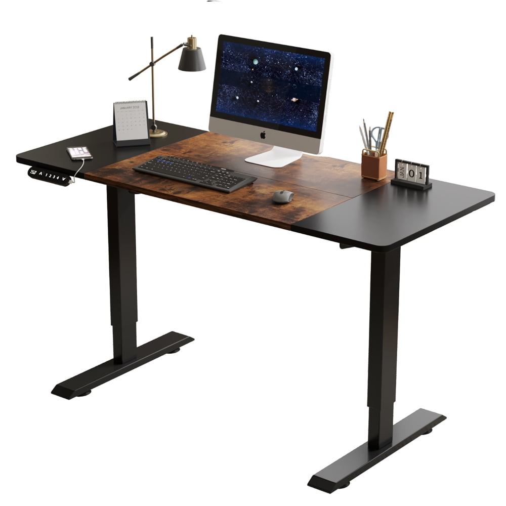 55" x 24" Black & Rustic Brown Electric Standing Desk, Height Adjustable Sit Stand Desk with Type-C Port for Home Office