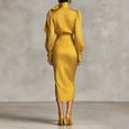 thumbnail image 4 of Delconic Women’s Long Sleeve Polka Dot Print Midi Dress with High Neck Tie Waist and Elegant Vintage Silhouette for Formal Occasions Yellow L, 4 of 4