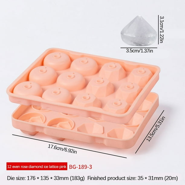 Bolas de Hielo para Whisky Whisky Ice Hockey Mold, Bandeja de Hielo Esférica con Tapa, Rose Diamond Ice Grid Mold Silicone, 12 Grid Ice Box Bandejas de Hielo de Molde de Silicona para Cócteles