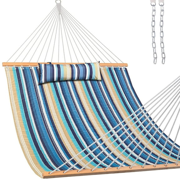 Prime Garden Two Person Hammock 12FT with Pillow for Outdoor,450 LBS Weight Capacity,Blue