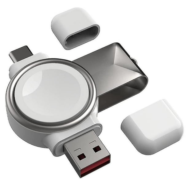 Cargador portátil para Apple Watch, cargador magnético inalámbrico de viaje para Apple Watch con conector USB A y USB C