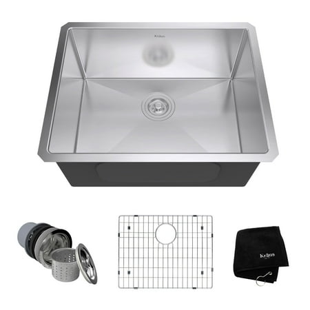 Rectangular Stainless Steel Undermount Sink - Kraus 23 Inch Rectangular Undermount Single Bowl Stainless Steel Kitchen Sink