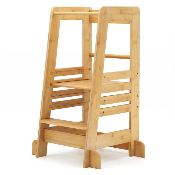 Gymax Kids Kitchen Step Stool Kids Standing Tower w/ Safety Rails Nature