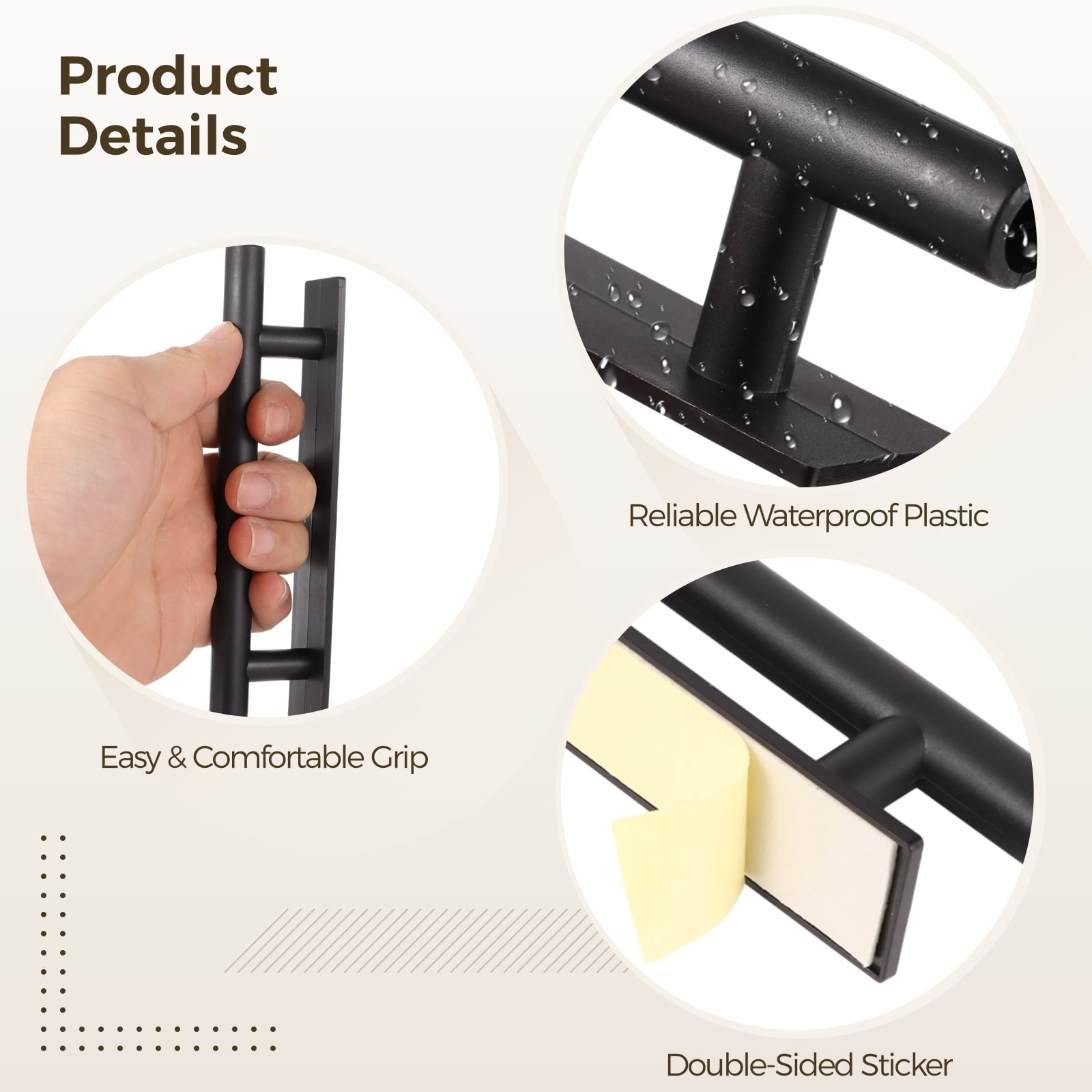 30 PCS Stick-on Cabinet Handles, Self-Adhesive Door Handles in Black, Waterproof Plastic Push Pull Helper, Peel and Stick Handles for Cabinets Drawers Wardrobes Sliding Doors