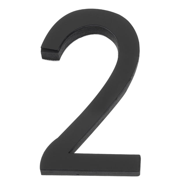 Unique Bargains 3 Inch House Numbers 3D Number Mirror Wall Stickers Self-Adhesive for DIY Home Decoration Black Number 2. This black acrylic number features a reflective surface with a 3D design, measuring 3.23 inches in height and 0.4 inches in thickness. It is self-adhesive, waterproof, and corrosion-resistant, suitable for smooth surfaces like walls or doors. Ideal for use as a door number or decorative wall element in homes, offices, or shopping malls. The protective film on the surface should be removed before use.