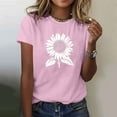 thumbnail image 2 of Women's Floral Printed Shirts Crew Neck Short Sleeve Flower Graphic Basic Tee Casual Tops Comfy Clothes (M, Pink 5), 2 of 5