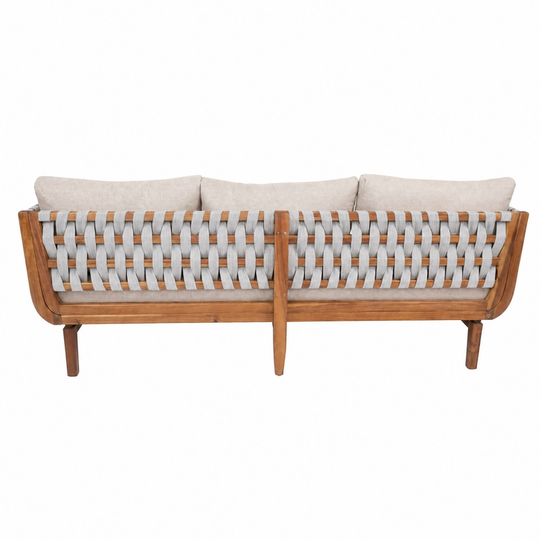 Christopher Knight Home Acacia Wood Outdoor 3-Seater Sofa with Rope Back and Cushions, Teak+Beige