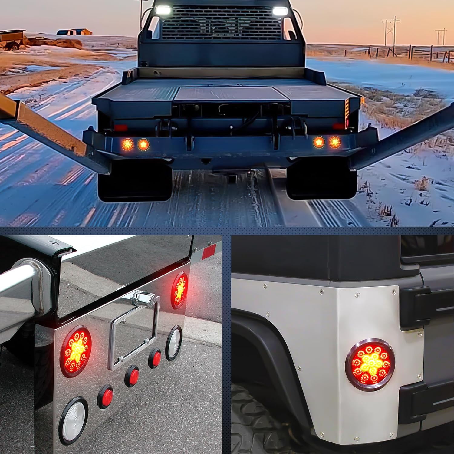 Nilight 2PCS 4 inch Round Red Amber LED Trailer Tail Lights 16LEDs w/Flush Mount Grommet IP67 Waterproof Stop Brake Turn Signal Running Tail Light for Trucks Trailer RV