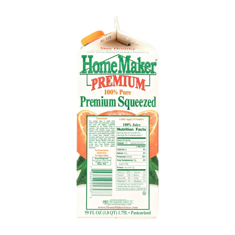 HomeMaker, Premium Squeezed Original Orange Juice, 59 oz Carton 