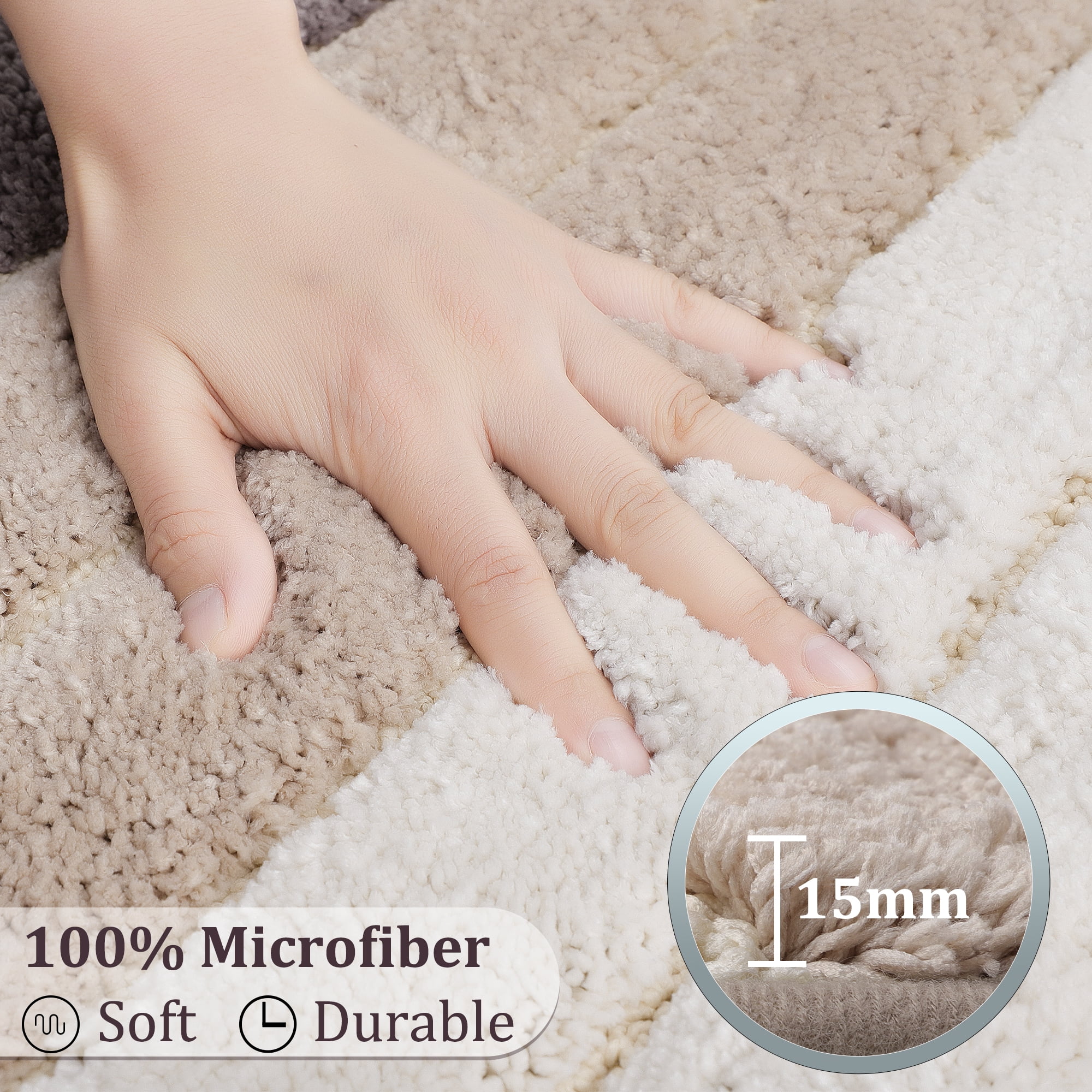 Unique Bargains Non Slip Soft Microfiber Striped Bathroom Rugs Khaki 16"x24"