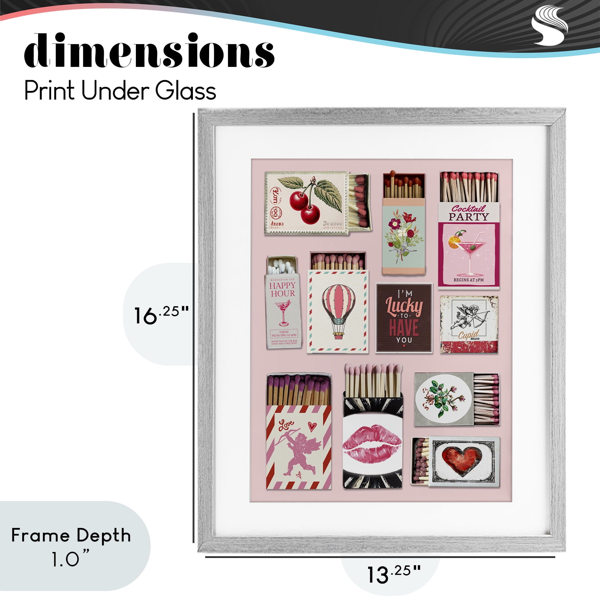 Stupell Industries Vintage Romantic Matchbox Collection Gray Framed Print Under Glass, design by CAD Designs