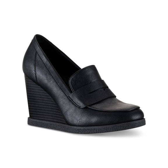 SUN STONE Womens Black Penny Keeper At Vamp Square Toe Wedge Slip On Dress Heeled Loafers 10