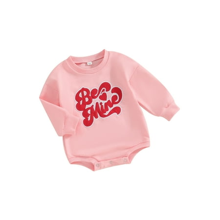 

Mioliknya Baby Girls Pink Long Sleeve O Neck Letter Embroidery Casual Romper