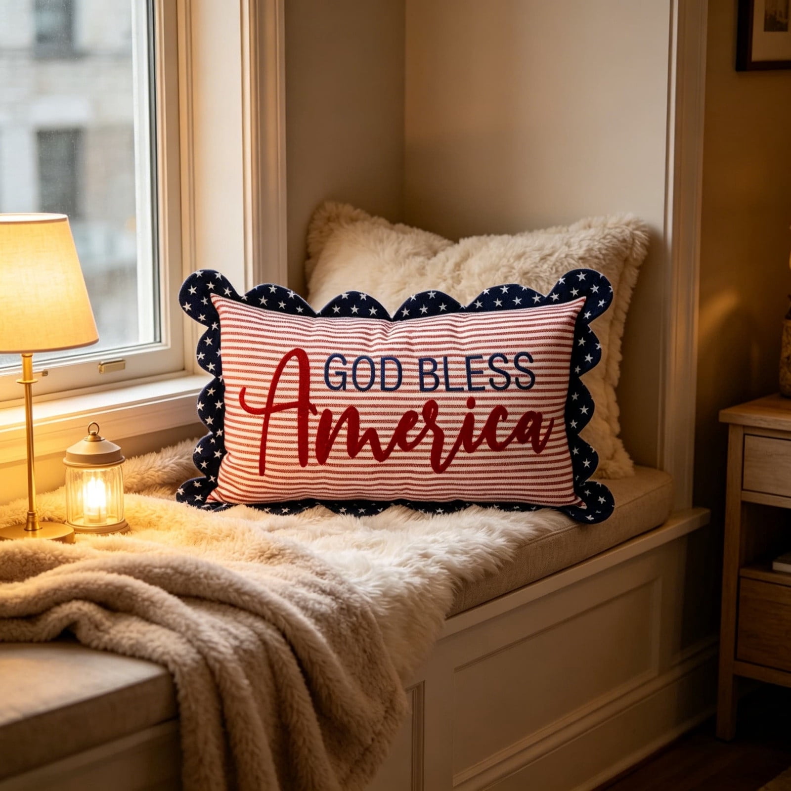 God Bless America Patriotic Decorative Pillow, 20" x 12" Independence Day Embroidered Throw Pillow for Home Sofa Bed Couch Bedroom, Decorative Cushion for 250th Anniversary 4th of July Decoration