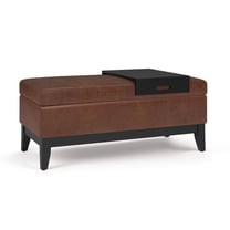 Storage Ottoman Bench - Rectangular Coffee Table with Tray - Distressed Brown Vegan Leather