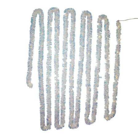 Kurt Adler 32.8-Foot Battery-Operated Iridescent Tinsel Garland with 100 Warm White Lights