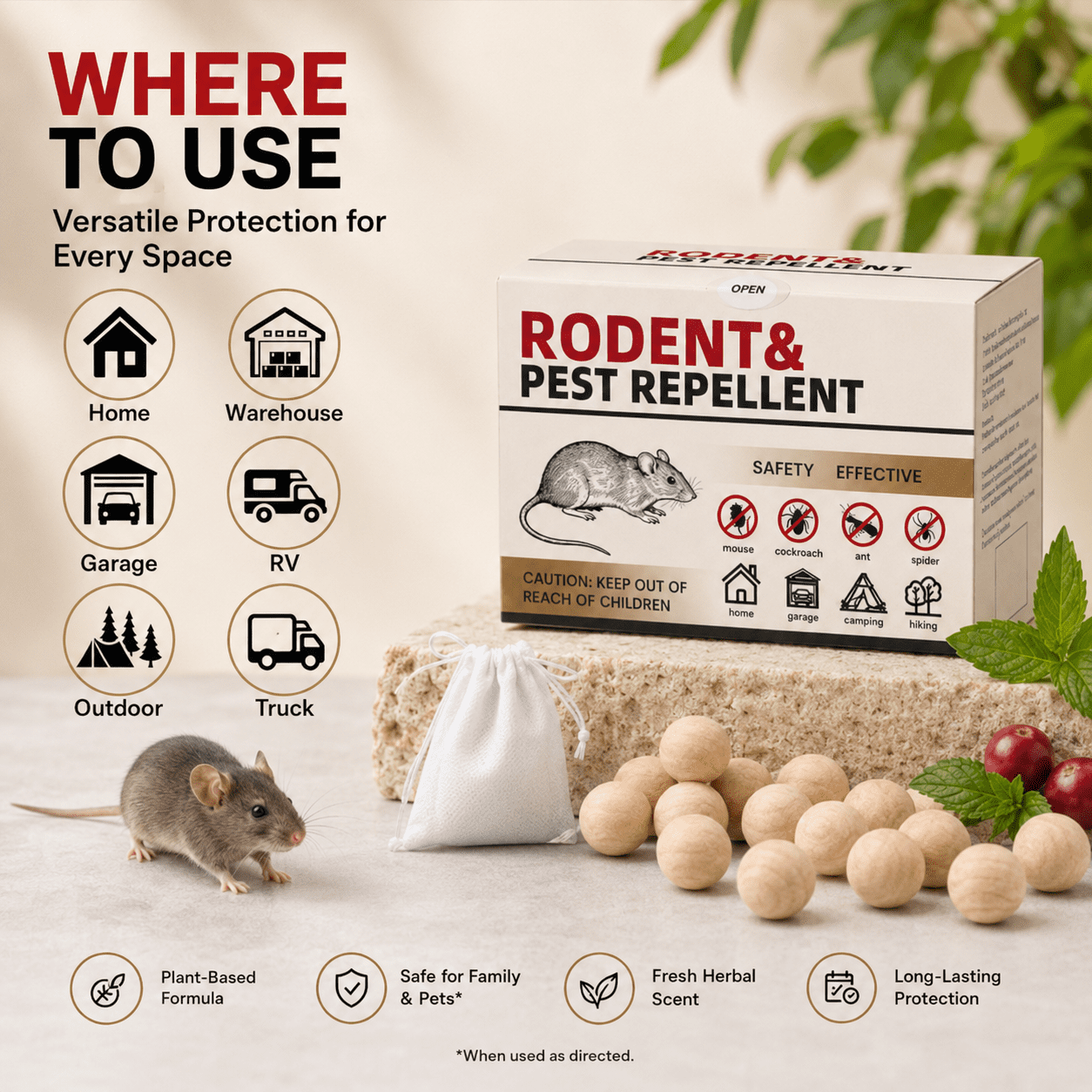 RodentRepellent 72 Balls, MouseRepellent Indoor for House, Car & Garage – Safe & Natural Peppermint Oil Moth Balls for Rodents, Rat & MiceRepellent for Home, Office, & Outdoors