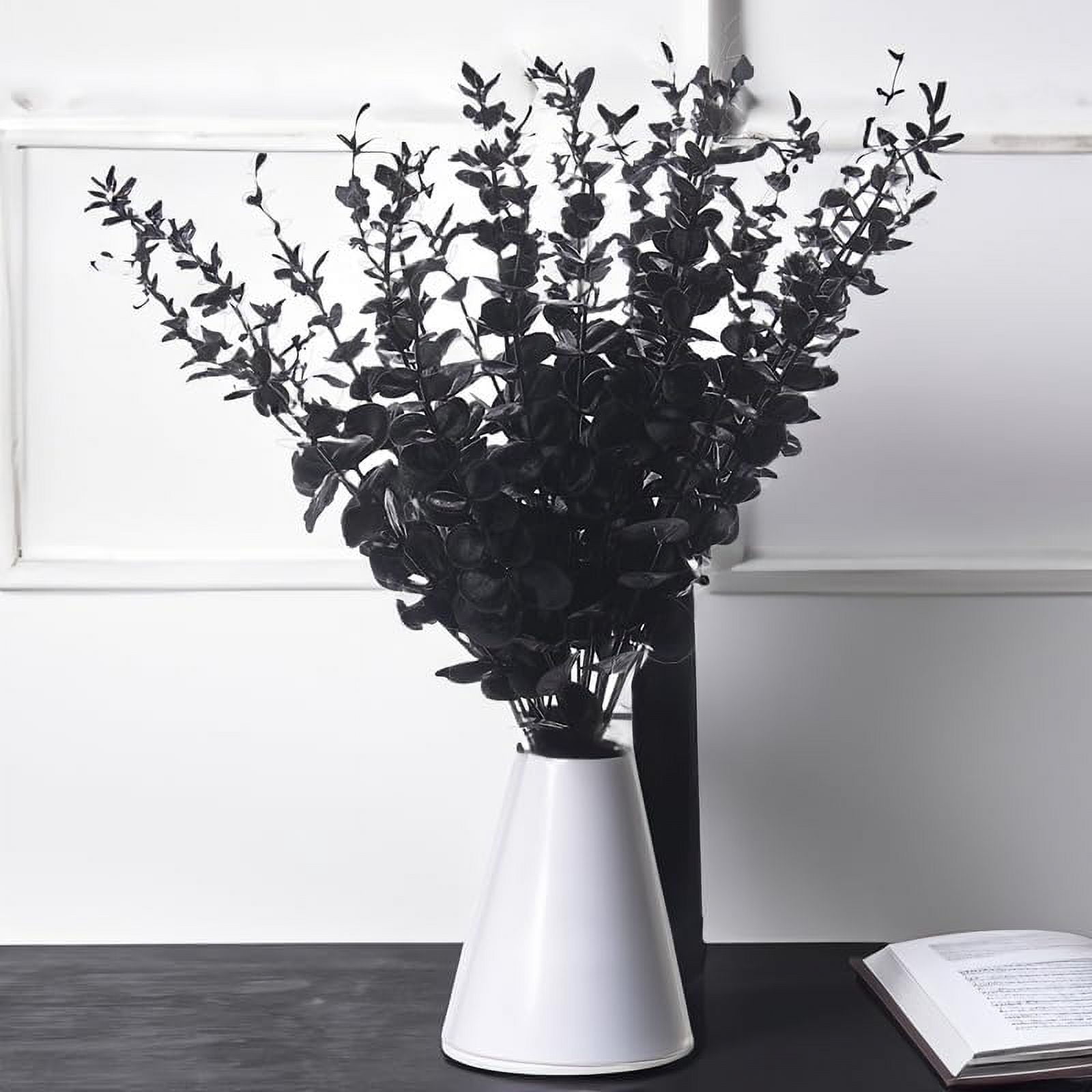 40 Pcs Black Eucalyptus Stems - Artificial Eucalyptus Branches Long Stems with Leaves - 16 inch Black Artificial Flowers Faux Plants for Vase Halloween Decor Home Wedding Bouquet