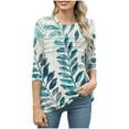 thumbnail image 7 of JTZGDY Womens Tops Dressy Casual Floral Printed Summer 3/4 Length Sleeve Crewneck Front Ruched Pleated T-Shirts Loose Lightweight Comfy Graphic Tunic Blouse Green S, 7 of 7