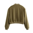 thumbnail image 4 of Women'S Cropped Varsity Jackets Long Sleeve Button Down Casual Coat with Pockets Outwear Army Green L, 4 of 7