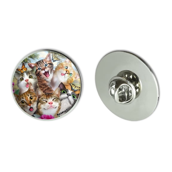 Cats and Butterflies Selfie Metal 1.1" Tie Tack Hat Lapel Pin Pinback