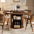 thumbnail image 6 of 55-inch round dining table for six, featuring a double-tiered storage rack and a rotating tabletop tray. Wooden wavy-striped sliding doors, 6 of 9