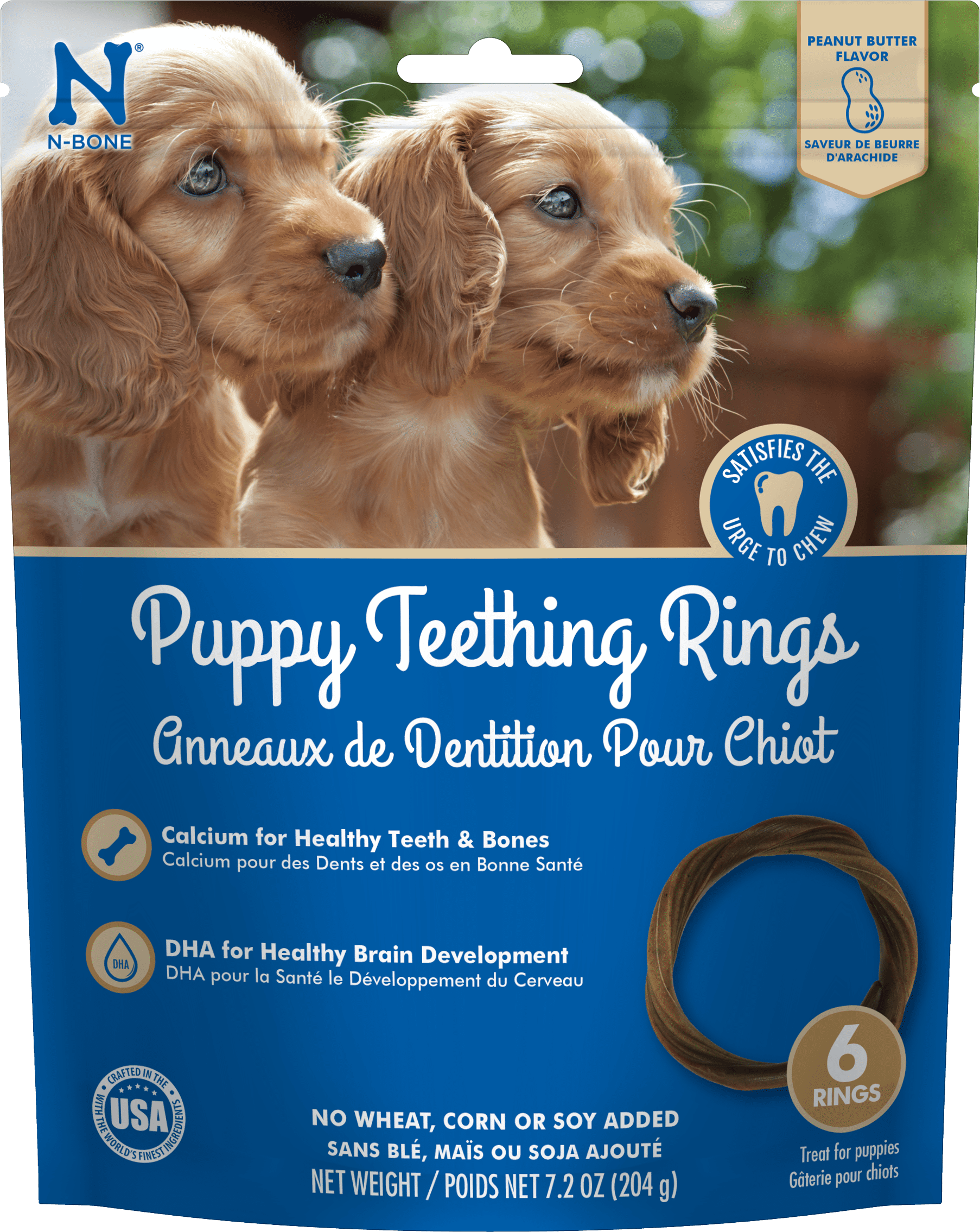 N-Bone Puppy Teething Rings for Puppies, Edible Puppy Chew Rings, Teething Relief for Puppies, Natural Puppy Chews, Soft Puppy Chews, Peanut Butter Flavor, 6-rings Bag x 3, 18 Count, 21.6 oz