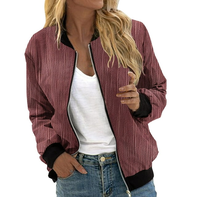 Duoif Veste Femme, Veste Décontractée Imprimée à la Mode pour Femmes, Cardigan à Fermeture Éclair, Rouge Brique m
