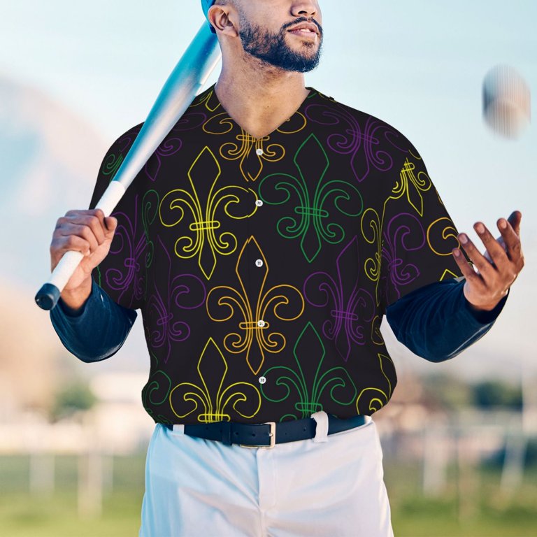 Daiia Mardi Gras Carnival Mens Baseball Jersey Button Down Shirts