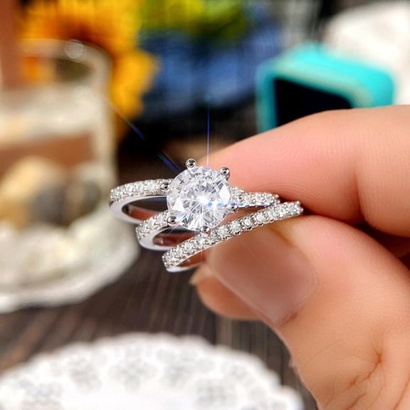 APIPEE 3pcs His and Hers Wedding Ring Sets Couples Engagement Rings Women and Men 925 Sterling Silver AAA Cubic Zirconia Love Marriage Proposal Ring