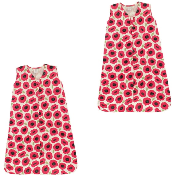 Touched by Nature Organic Cotton Safe Sleep Wearable Blanket Sleeping Bag 2 Pack, Poppy, 12-18 Months