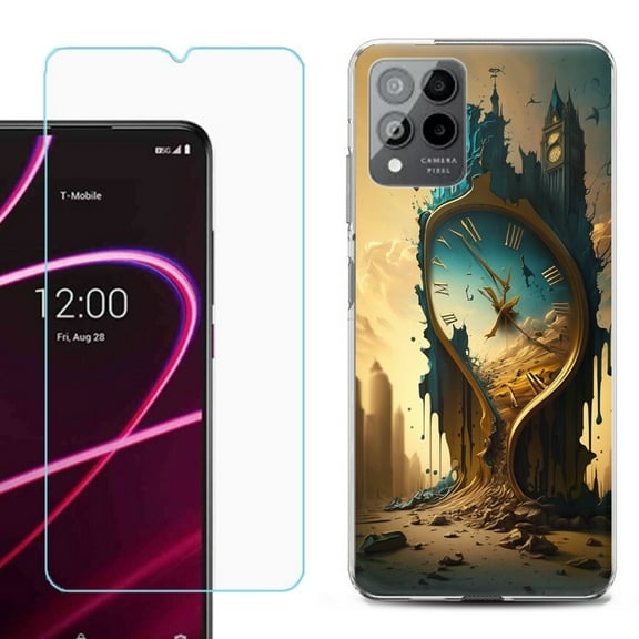 OneToughShield ® for T-Mobile Revvl 6x Pro 5G Shockproof Fashion Phone Case, with Tempered Glass Screen Protector - Melting Clock