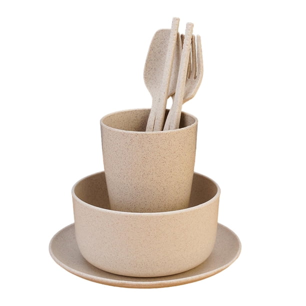 Vajilla de paja de , cuenco, cuchara, tenedor, vajilla para niños, Set para bebés