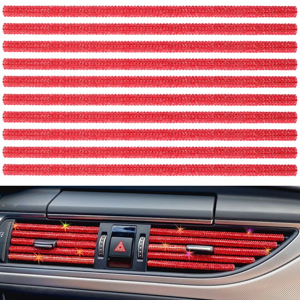 Muyoka 10 piezas de ajuste de salida de ventilación de coche para aire acondicionado de coche, diamantes de imitación ostentosos, tira de ajuste de salida de aire de coche, tiras de decoración de sali Muyoka Hogar