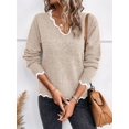 thumbnail image 5 of Women V Neck Sweaters Pullover Cozy Light-Weight Sweaters Long Sleeve Tops Khaki S, 5 of 8