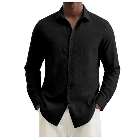 Mens Polo Breathable Blend Button Down Lightweight Long Sleeve Beach Tops,Black,L