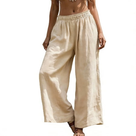 Lutiedan Palazzo Pants for Women Elastic High Waisted Straight Wide Leg Lounge Trousers Summer Casual Loose Long Pants with Pockets