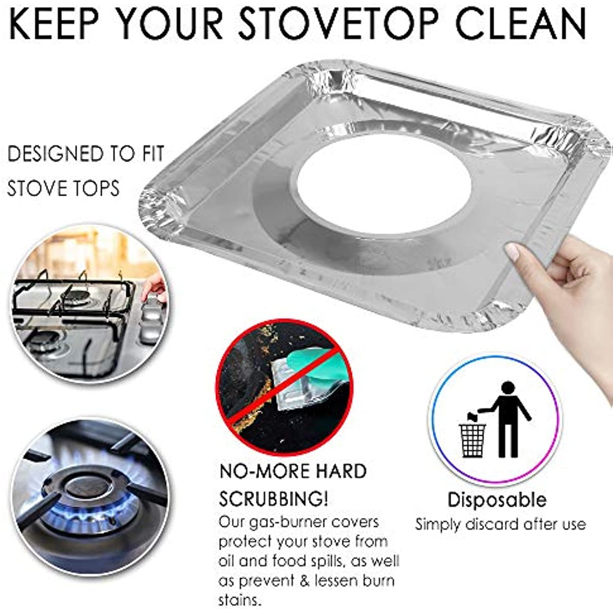 Aluminum Foil Gas Stove Lining, 300-piece Stove Cover, Disposable Square Stove Bib Lining, Gas Stove Protector, Stove Surface Replacement Square 8.5 In