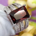 thumbnail image 2 of Princess Cut Red AAA Zircon Hollow Band for Female 925 Silver Wedding Ring Gift, 2 of 5