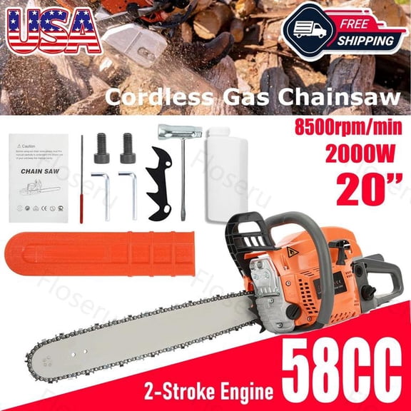 Floseru 58cc Gas Chainsaw 2.7 HP 2-Cycle Gas Powered Chainsaws 20 Inch Petrol Handheld Gasoline Chain Saw for Wood Tree Firewood Outdoor Cutting