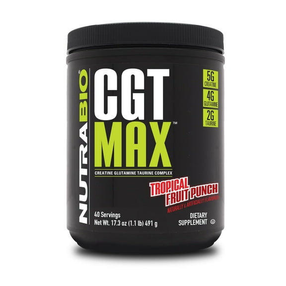 NutraBio CGT-MAX Powder- Creatine, Glutamine and Taurine to Support Muscle Recovery and Strength - 40 Servings - Tropical Fruit Punch…