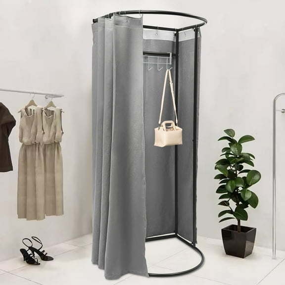 Fitting Room with Shading Curtain, Modern Grey Fitting Room,Modern Clothing Store Fitting Room 1 People Capacity