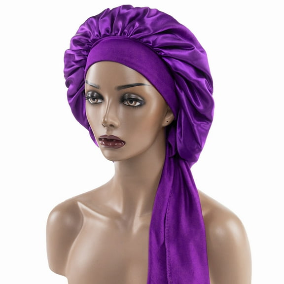 Satin Silk Hair Bonnet for Sleeping Large Bonnets with Tie Band Hair Wrap with Adjustable Straps Hair Cap Night Sleep Caps for Women Curly Braid Hair